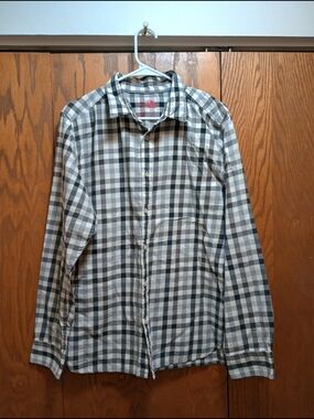 The North Face Men's Blue and White Plaid Button-Down Shirt